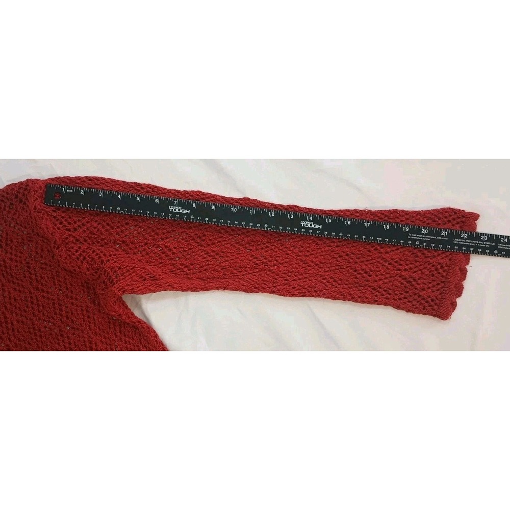 Liz Sport Vintage Cover Up Tunic Linen Blend Boho Crochet Knit Size Medium Red - Picture 7 of 16